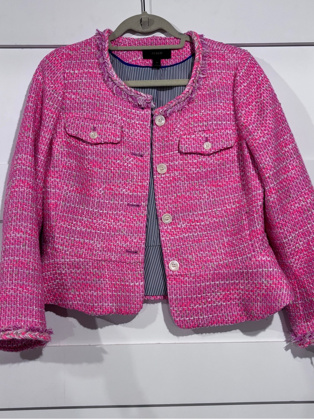 J. Crew Pink Tweed Cropped Blazer